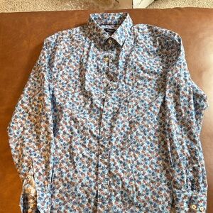 Bugatchi Light Blue Floral-Print Button Down Shirt